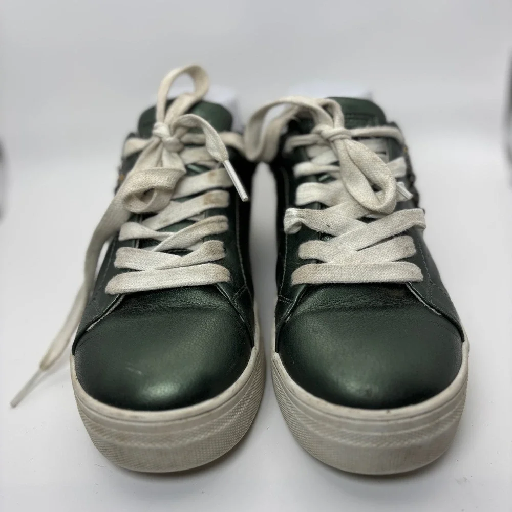 Kurt Geiger Green Leather Embellished Eye Sneakers with Black Heel
